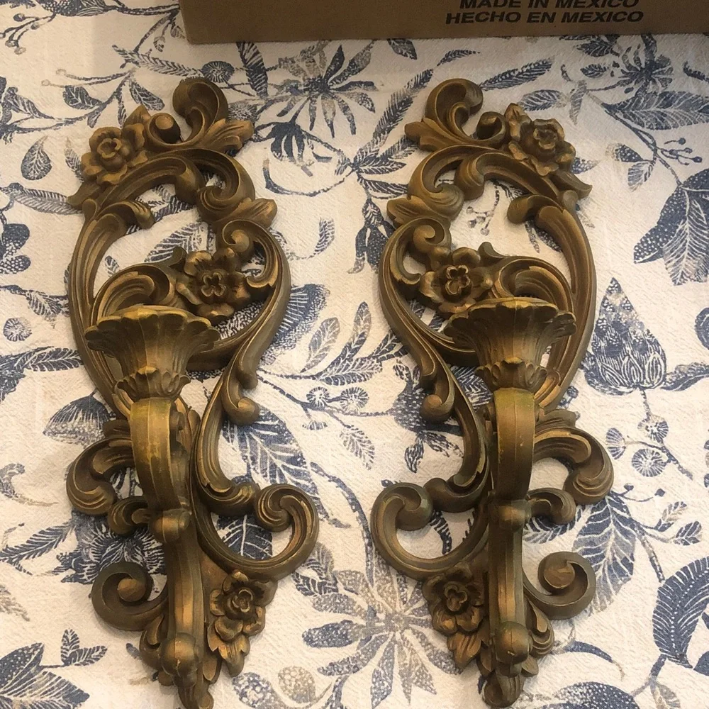 Homco Gold Ornate Floral Wall Hooks - Pair